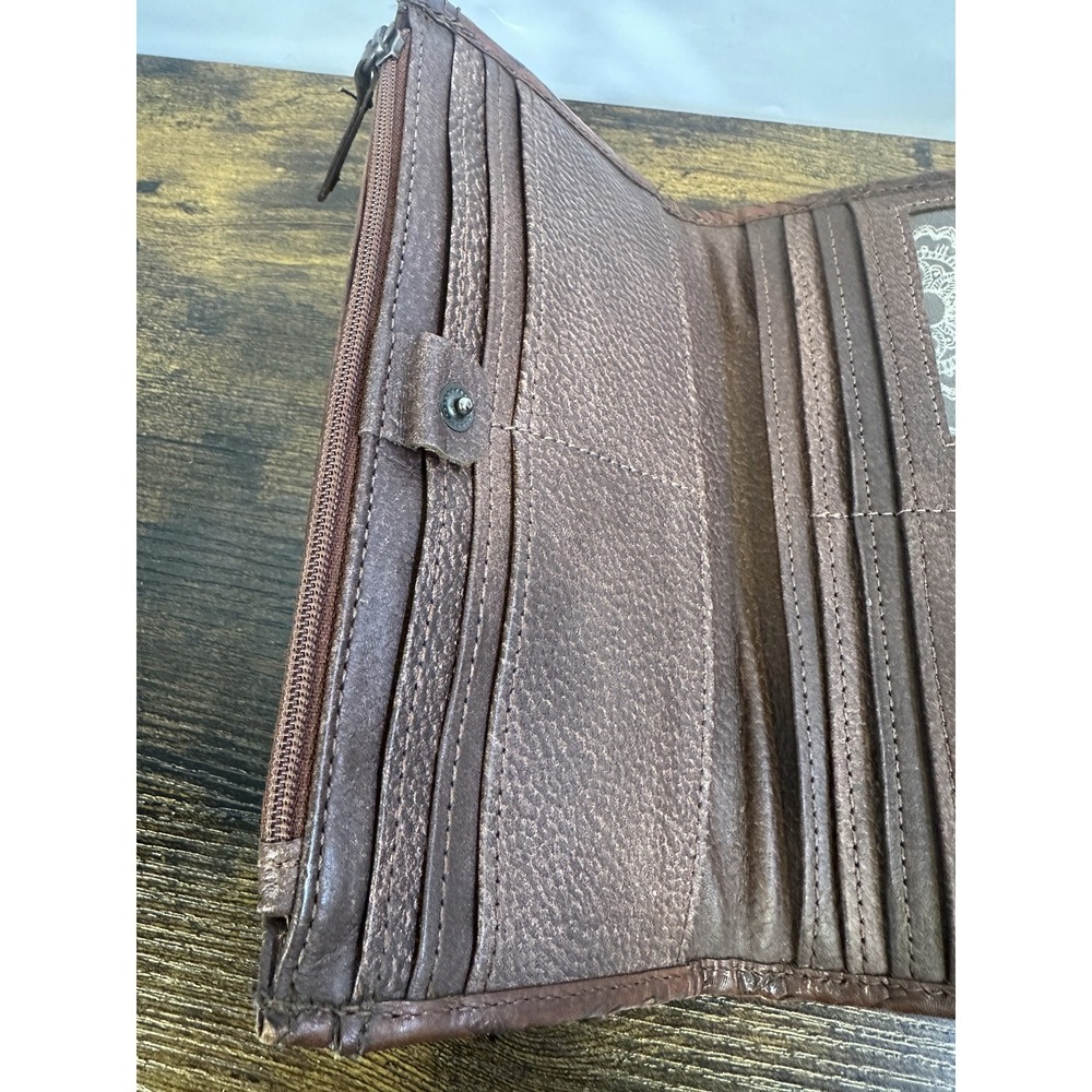 American West Tooled Genuine Leather Wallet Bi-Fold Brown Western Cowgirl - Picture 13 of 16